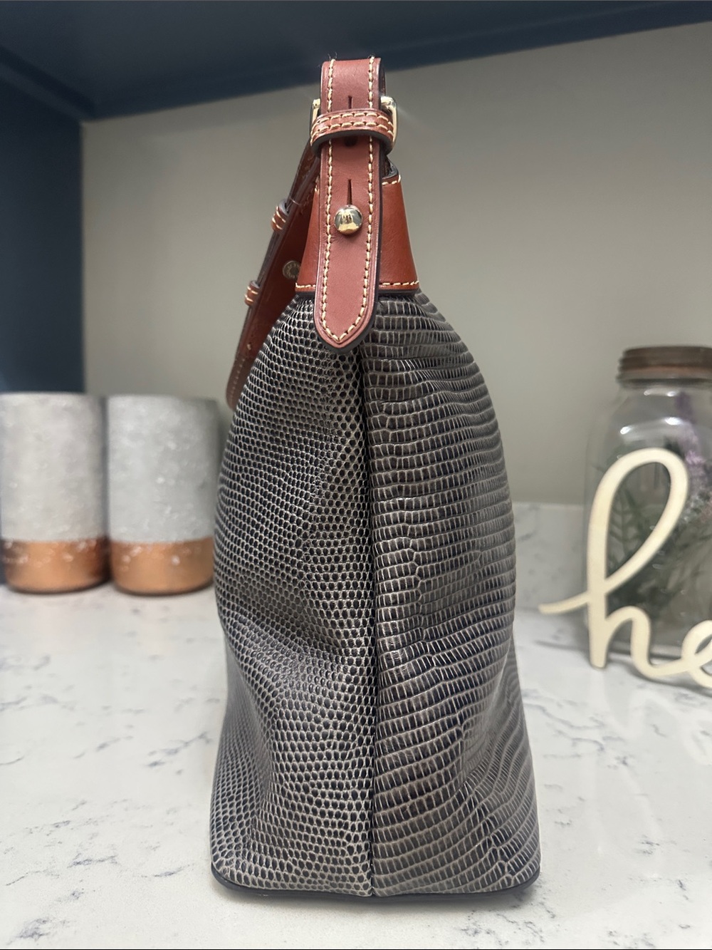Dooney & Bourke Gray Lizard-Embossed Hobo Bag - Picture 5 of 14